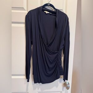Boden Navy Draped Wrap-Style Long Sleeve Top